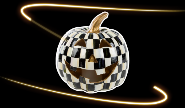 best artificial pumpkin decor 2023, mackenzie childs illuminated check jack o lantern